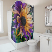 Paarse en goudzonnebloemen douchegordijn (In situ)