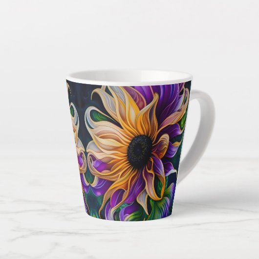 Paarse en goudzonnebloemen latte mok (Rechterhoek)