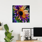 Paarse en goudzonnebloemen poster (Thuiskantoor)