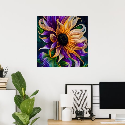 Paarse en goudzonnebloemen poster (Thuiskantoor)