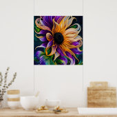 Paarse en goudzonnebloemen poster (Keuken)