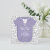 Paarse en grijze Baby shower Kaart (Staand voorkant)