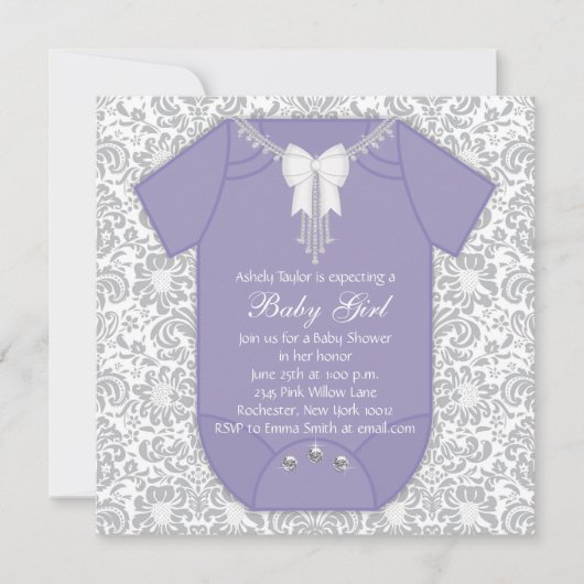 Paarse en grijze Baby shower Kaart (Voorkant)