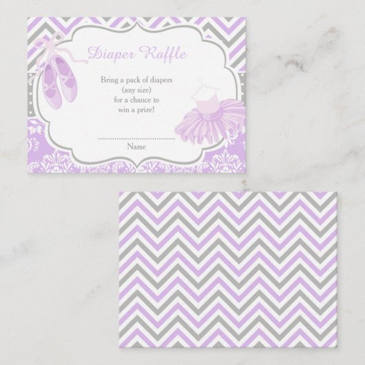 Paarse en Grijze Ballerina Baby Luier Raffle Informatiekaartje (Voorkant / Achterkant)