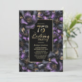 Paarse en Grijze Bloemen 75ste Verjaardagsfeest Kaart (Staand voorkant)