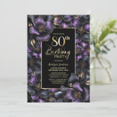 Paarse en Grijze Bloemen 80ste Verjaardagsfeest Kaart (Staand voorkant)