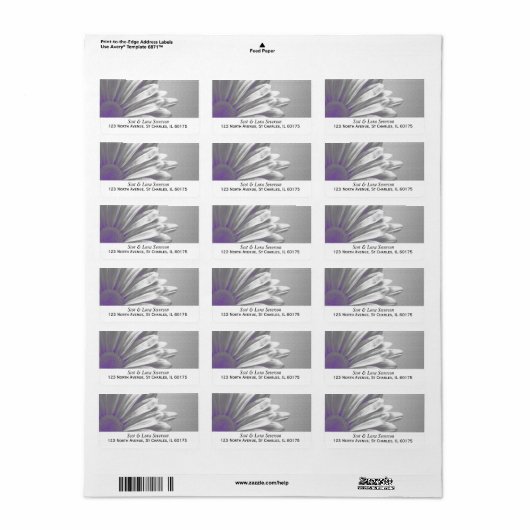 Paarse en Grijze Bloemen Hoogtepunten Retouradres Etiket (Full Sheet)