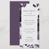 Paarse en Grijze Bloemen Wedding Menu Kaart (Voorkant / Achterkant)