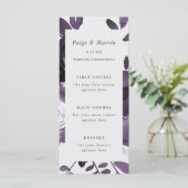 Paarse en Grijze Bloemen Wedding Menu Kaart (Staand voorkant)