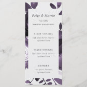 Paarse en Grijze Bloemen Wedding Menu Kaart (Voorkant)