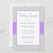 Paarse en grijze Chevron Baby Shower Invitaties Kaart (Voorkant)