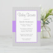 Paarse en grijze Chevron Baby Shower Invitaties Kaart (Staand voorkant)