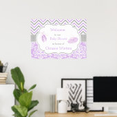 Paarse en grijze Chevron Ballerina Baby shower Poster (Thuiskantoor)