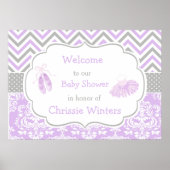 Paarse en grijze Chevron Ballerina Baby shower Poster (Voorkant)