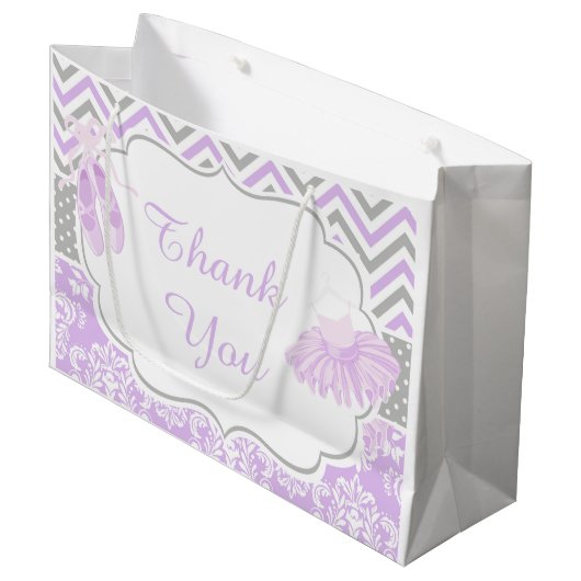 Paarse en Grijze Chevron Ballerina Bedankt Groot Cadeauzakje (Voorkant Gekanteld)