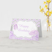 Paarse en grijze Chevron Ballerina Kaart (Gele Bloem)