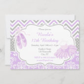 Paarse en grijze Chevron Ballerina Verjaardag Kaart (Voorkant)