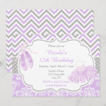 Paarse en grijze Chevron Ballerina Verjaardag