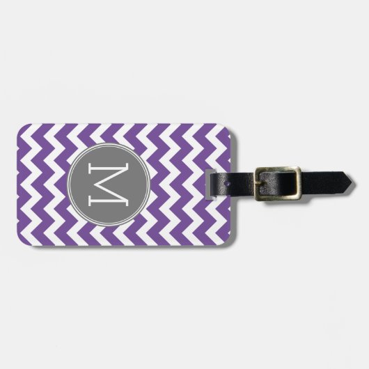 Paarse en grijze Chevron Pattern met monogram Bagagelabel (Voorkant horizontaal)