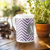Paarse en grijze Chevron Pattern met monogram Porselein Kop