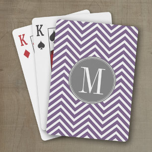 Paarse en grijze Chevron Pattern met monogram Speelkaarten
