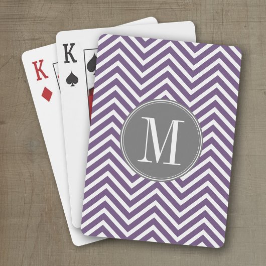 Paarse en grijze Chevron Pattern met monogram Speelkaarten