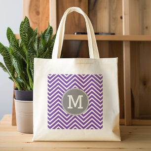 Paarse en grijze Chevron Pattern met monogram Tote Bag