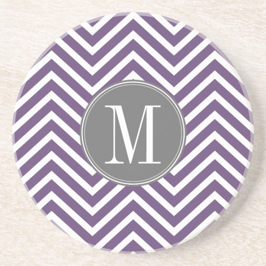Paarse en grijze Chevron Pattern met monogram Zandsteen Onderzetter (Voorkant)