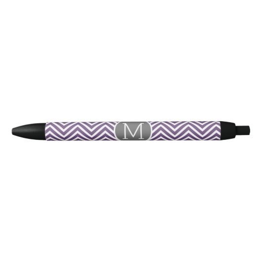 Paarse en grijze Chevron Pattern met monogram Zwarte Inkt Pen (Voorkant)