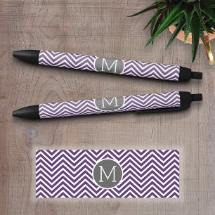 Paarse en grijze Chevron Pattern met monogram Zwarte Inkt Pen