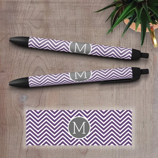 Paarse en grijze Chevron Pattern met monogram Zwarte Inkt Pen
