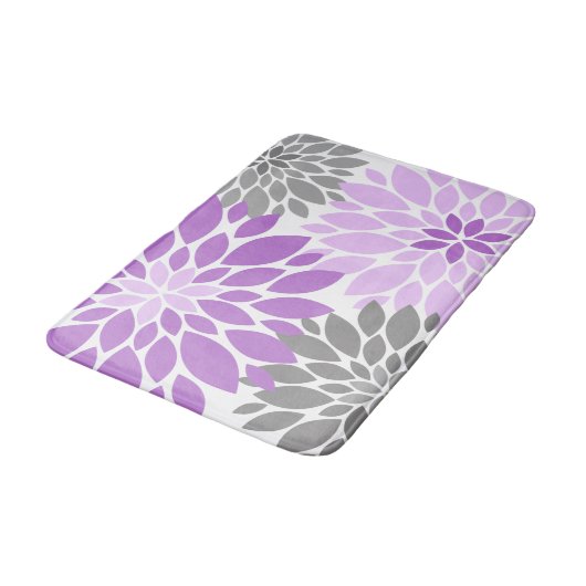 Paarse en grijze Chrysanthema Floral Pattern Badmat (Gekanteld)
