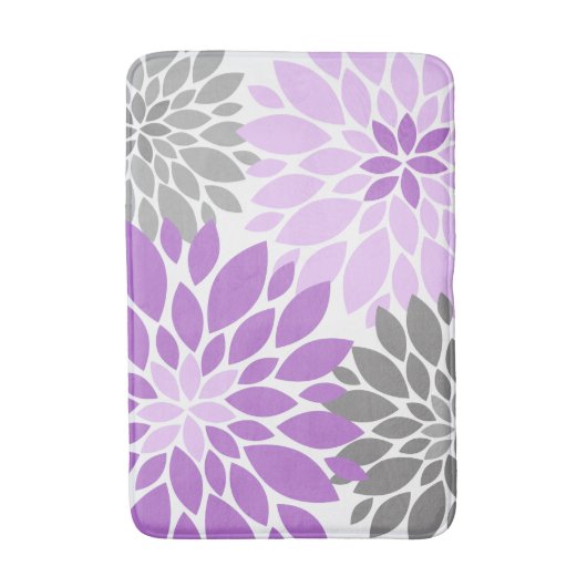 Paarse en grijze Chrysanthema Floral Pattern Badmat (Voorkant Verticaal)