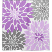 Paarse en grijze Chrysanthema Floral Pattern Douchegordijn (Voorkant)