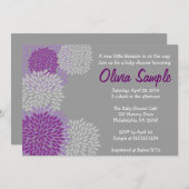 Paarse en grijze Dahlia Baby shower Uitnodiging (Voorkant / Achterkant)