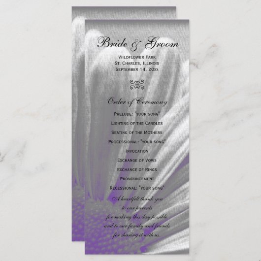 Paarse en grijze Floral Highlights Wedding Program Programmakaart (Voorkant / Achterkant)