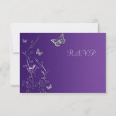Paarse en grijze Floral met Butterflies Reply Card RSVP Kaartje (Voorkant)