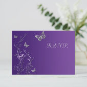 Paarse en grijze Floral met Butterflies Reply Card RSVP Kaartje (Staand voorkant)