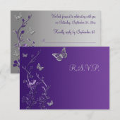 Paarse en grijze Floral met Butterflies Reply Card RSVP Kaartje (Voorkant / Achterkant)