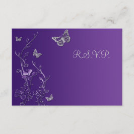 Paarse en grijze Floral met Butterflies Reply Card RSVP Kaartje