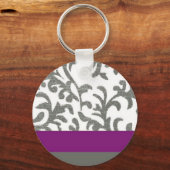 Paarse en grijze Floral Pattern Sleutelhanger (Voorkant)
