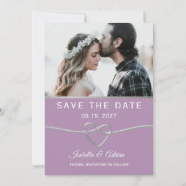Paarse en grijze fotobruiloft save the date