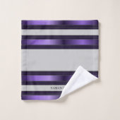 Paarse en grijze geometrische streepjesnaam bad handdoek (Wasdoekje)