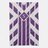 Paarse en grijze keukenhanddoek, monogram theedoek (Verticaal)