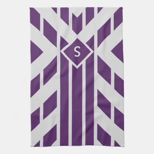 Paarse en grijze keukenhanddoek, monogram theedoek (Verticaal)