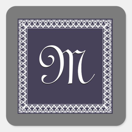 PAARSE en GRIJZE  Monogram Vierkante Sticker (Voorkant)