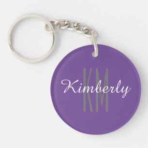 Paarse en grijze monogramnaam, personaliseren sleutelhanger