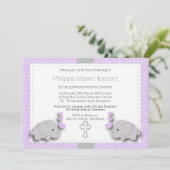 Paarse en grijze olifant 🐘 Baby - Christening Kaart (Staand voorkant)