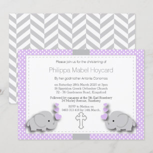 Paarse en grijze olifant 🐘 Baby - Christening Kaart
