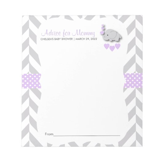 Paarse en grijze olifant | Baby shower - Advies Notitieblok (Voorkant)